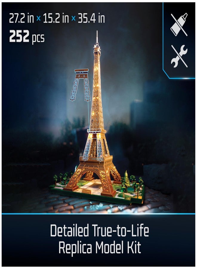 4D Build, Architect Series Eiffel Tower 3D Model Kit with LED Lights, Desk Décor, Adult Puzzles, Building Toys, 3D Puzzles for Adults & Teens, 252 Pieces, for Ages 12 & Up - Image 2